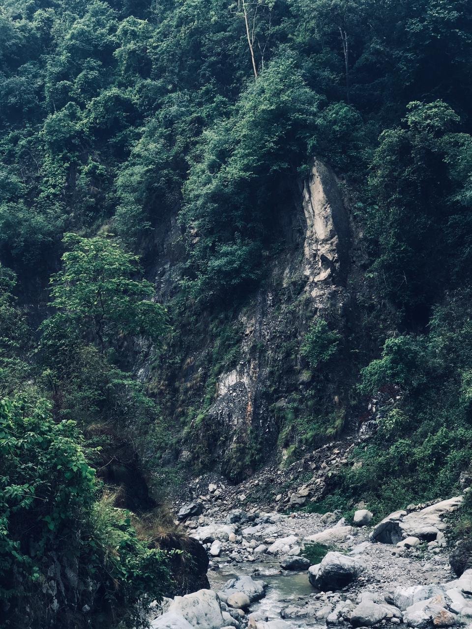 Rocky cliff and river